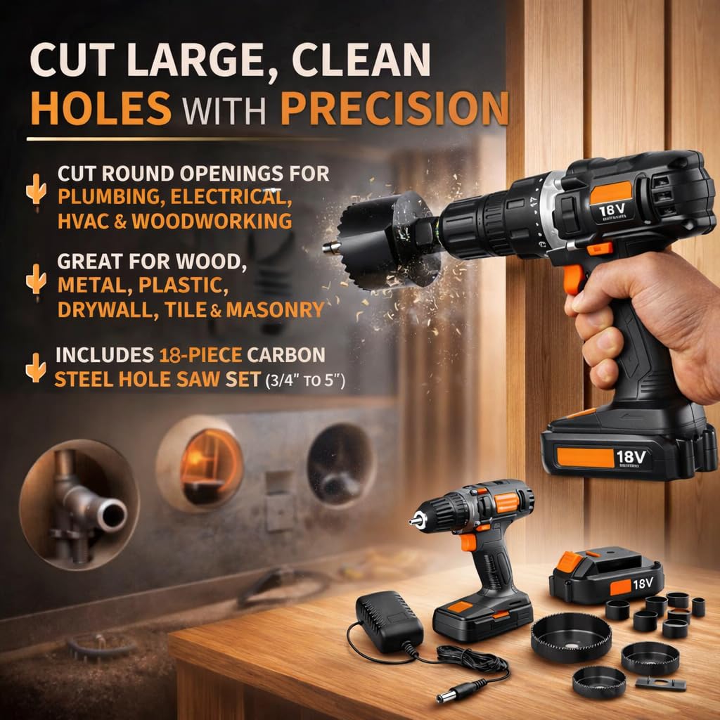 18V Cordless 3/8 in. Drill Driver & Hole Saw Kit with Battery and Charger I11298