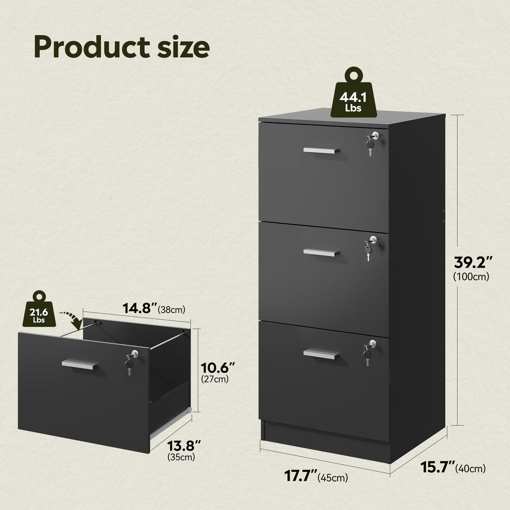 3 Drawer Wood File Cabinet with Lock V486003