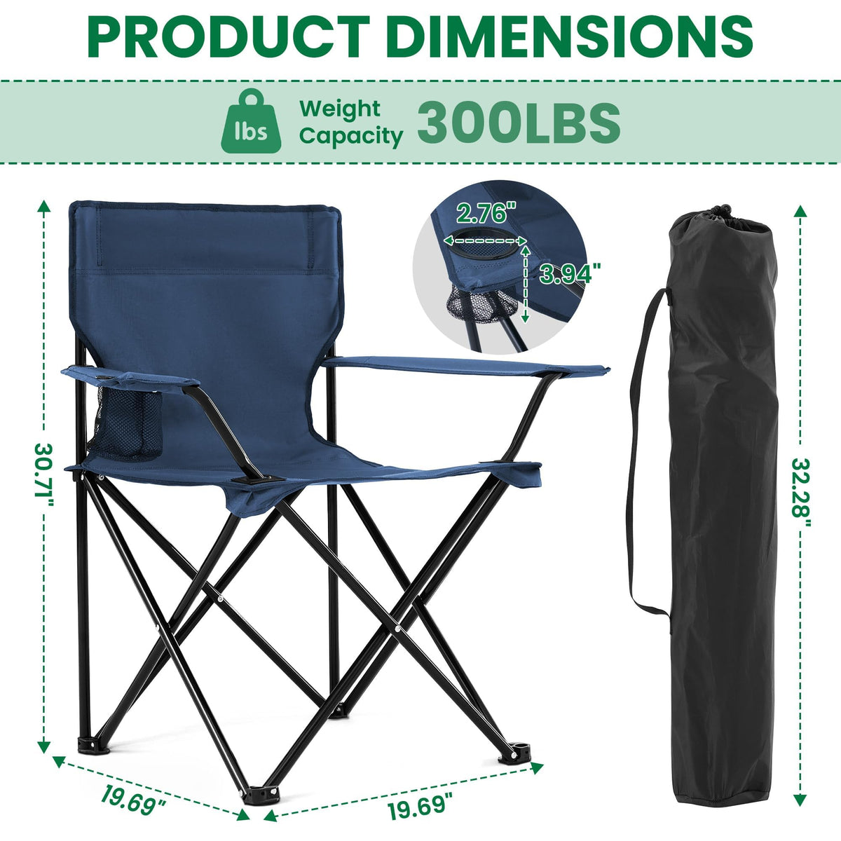2-Pack Foldable Camping Chairs with Cup Holder, Carry Bag E248