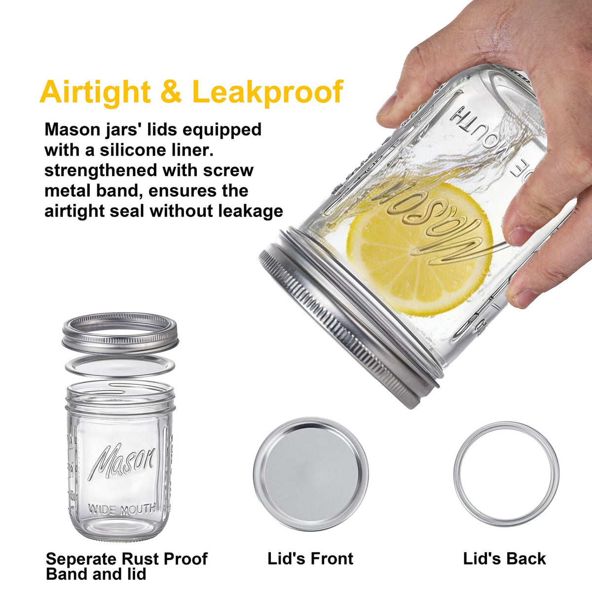 12 Pack 16 oz Wide Mouth Glass Mason Jars with Lids U3119