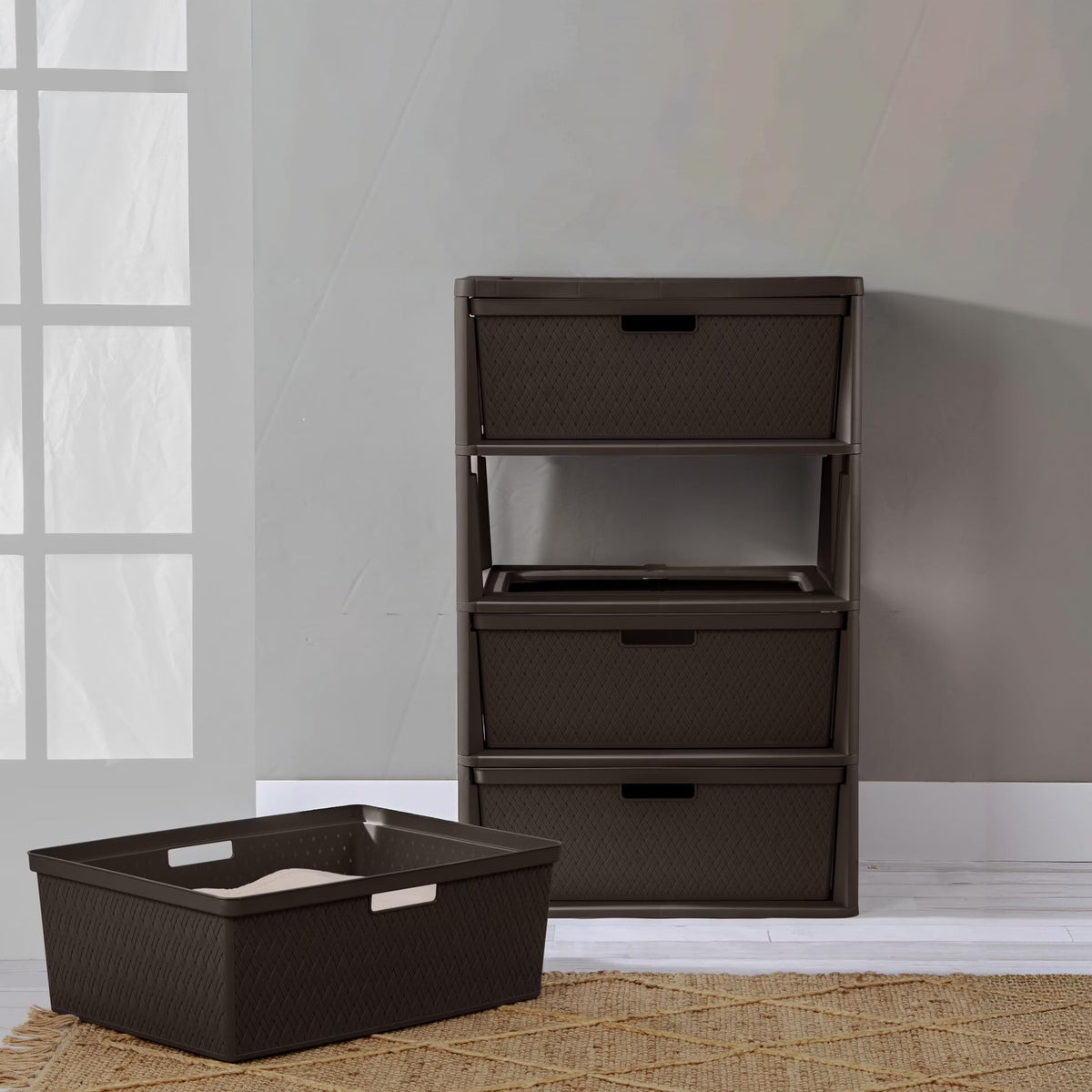 Brown 4 Drawer Plastic Storage Tower K18002