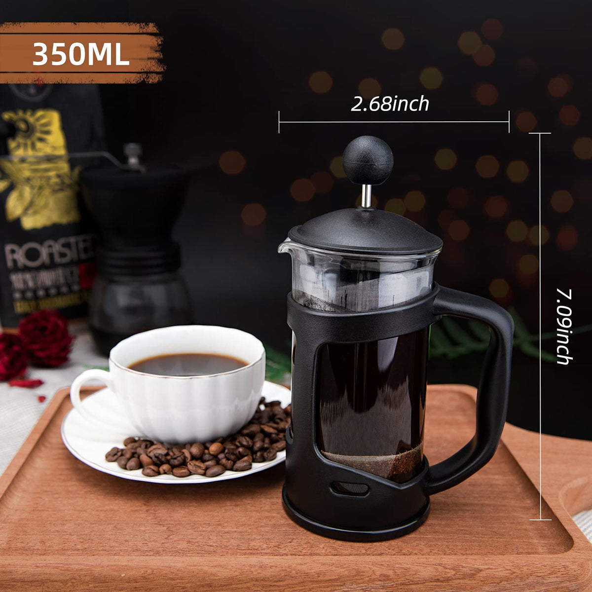 Mini French Press Coffee Maker, 1 Cup, 12oz, Stainless Steel Filter P28777