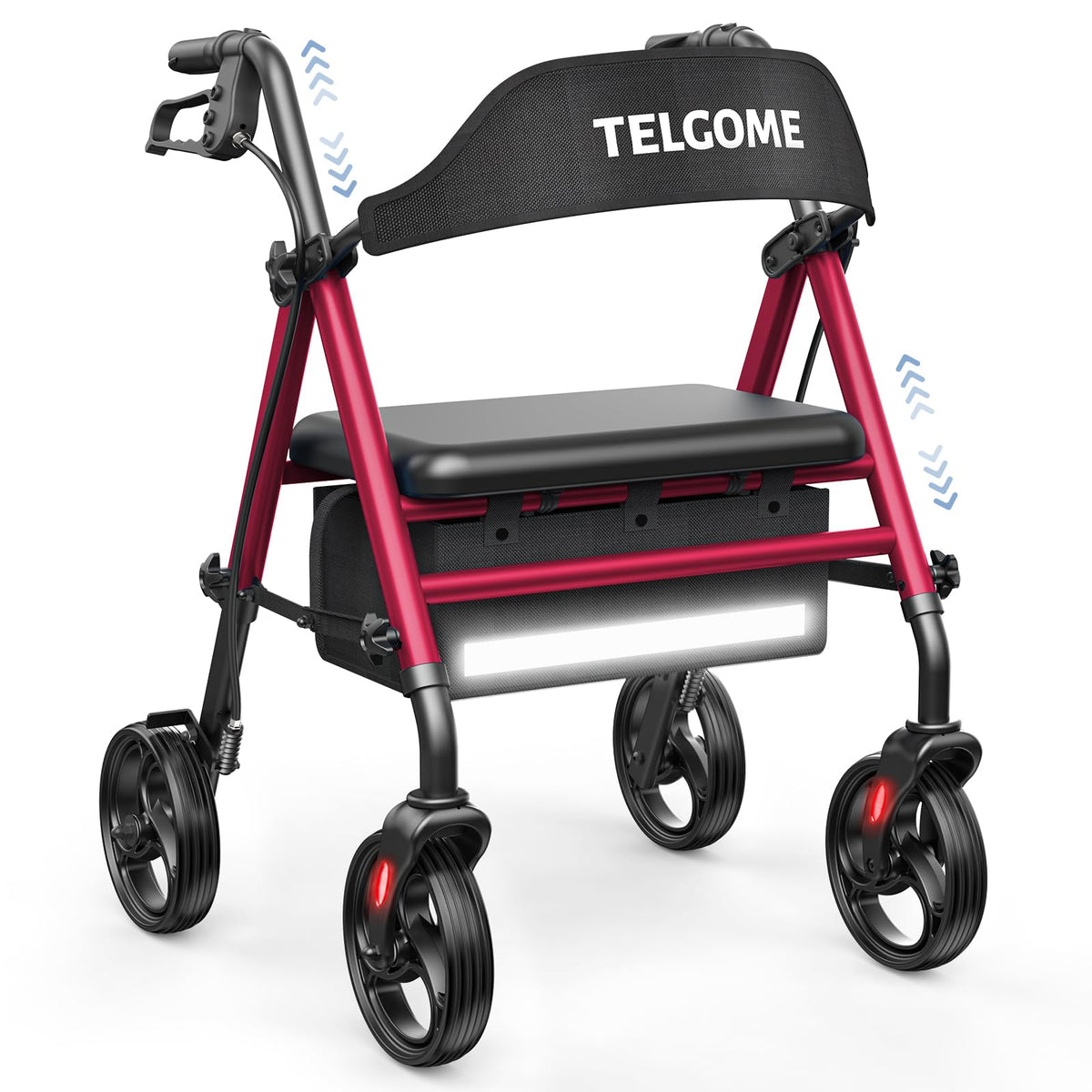Red 350 lb Capacity Foldable Rollator Walker with Seat I106