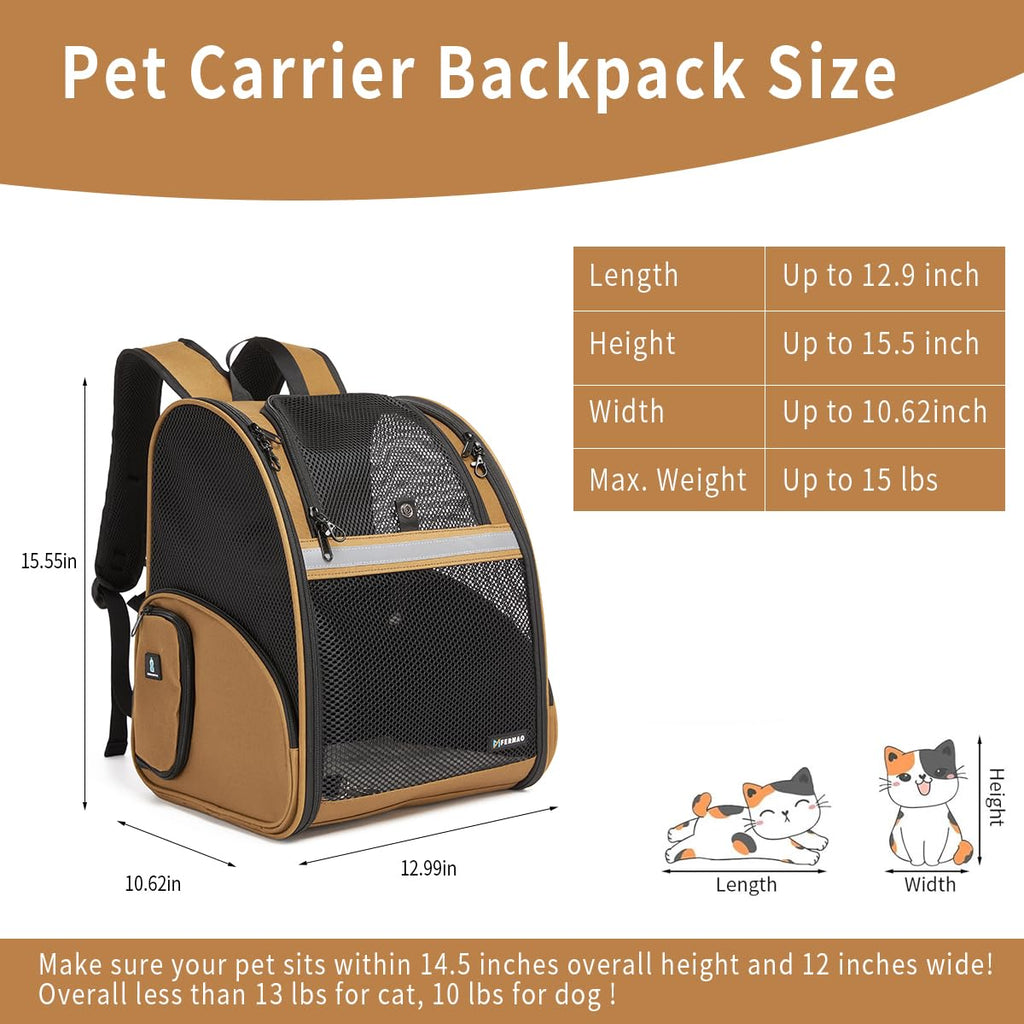 Brown Collapsible Pet Carrier Backpack with Ventilated Mesh A683077