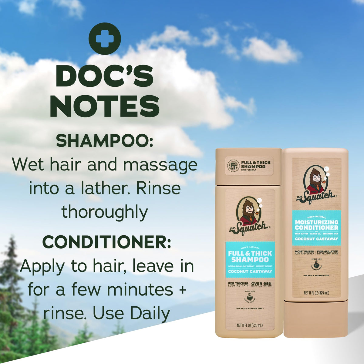 Natural Shampoo and Conditioner Set 11 fl oz 2-Pack O962