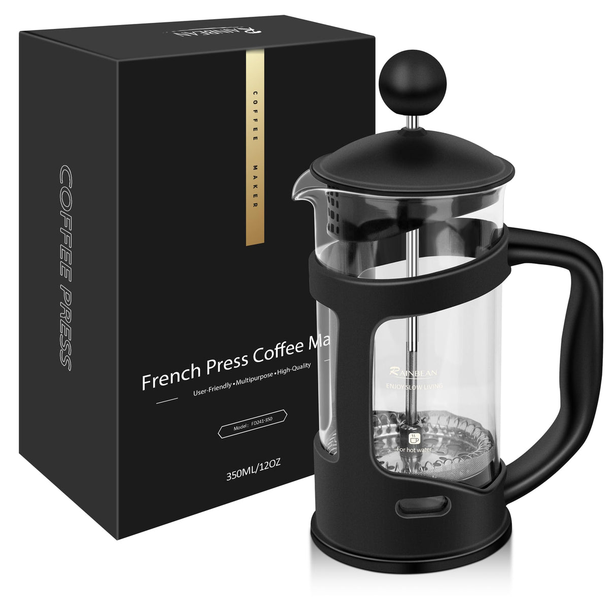 Mini French Press Coffee Maker, 1 Cup, 12oz, Stainless Steel Filter P28777