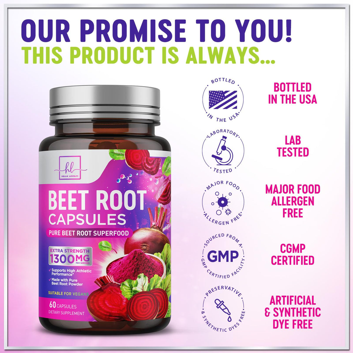 Organic Beet Root Capsules 1300mg 60 Capsules I560