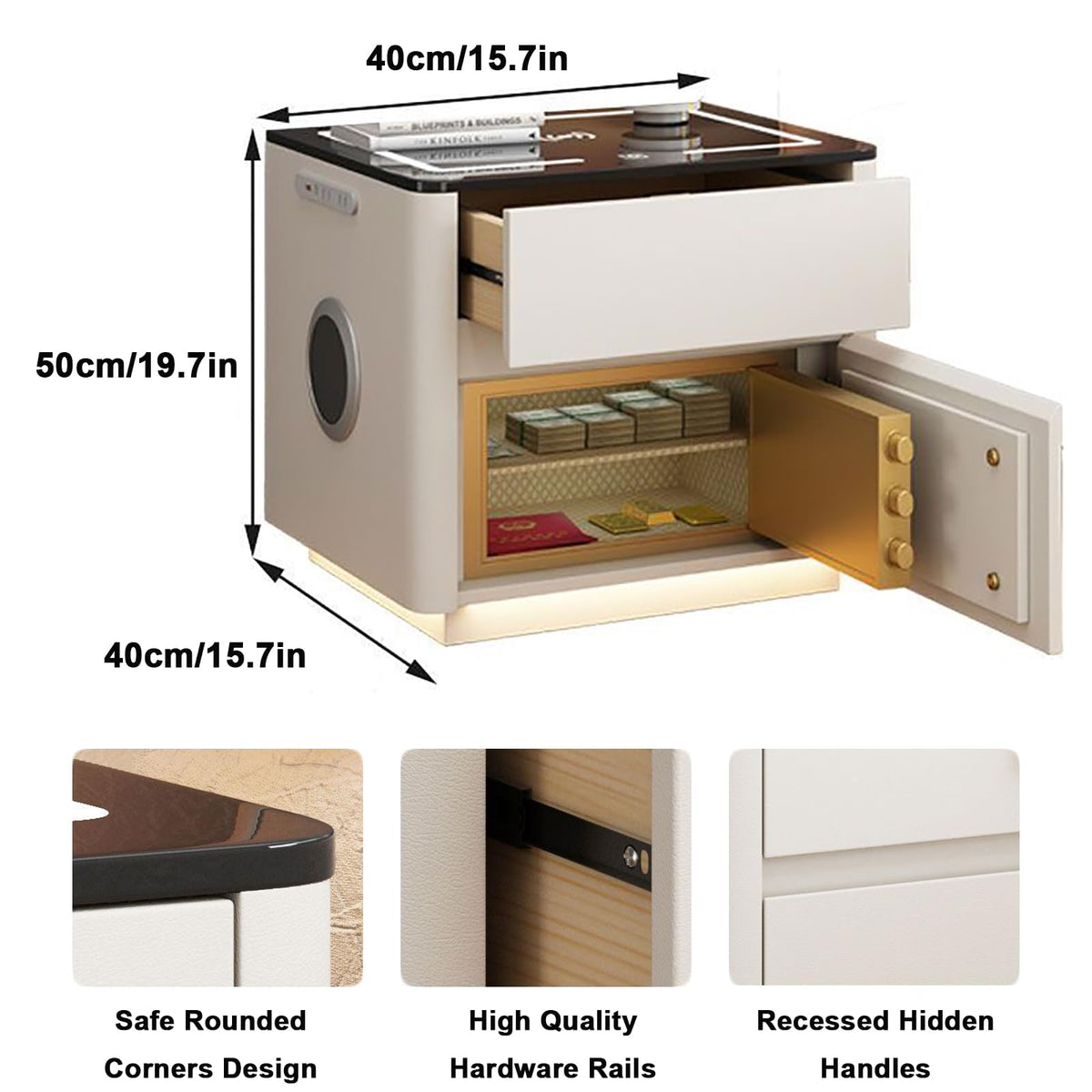 Light Gray Nightstand with Charging Station and USB Ports J759599