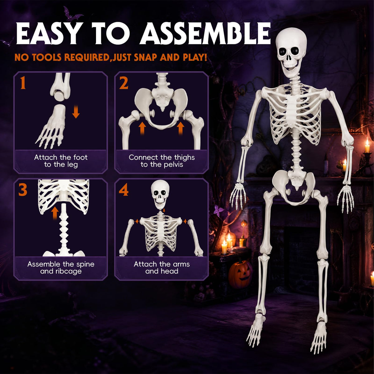 5.4FT Posable Life Size Human Skeleton with Movable Joints W959654
