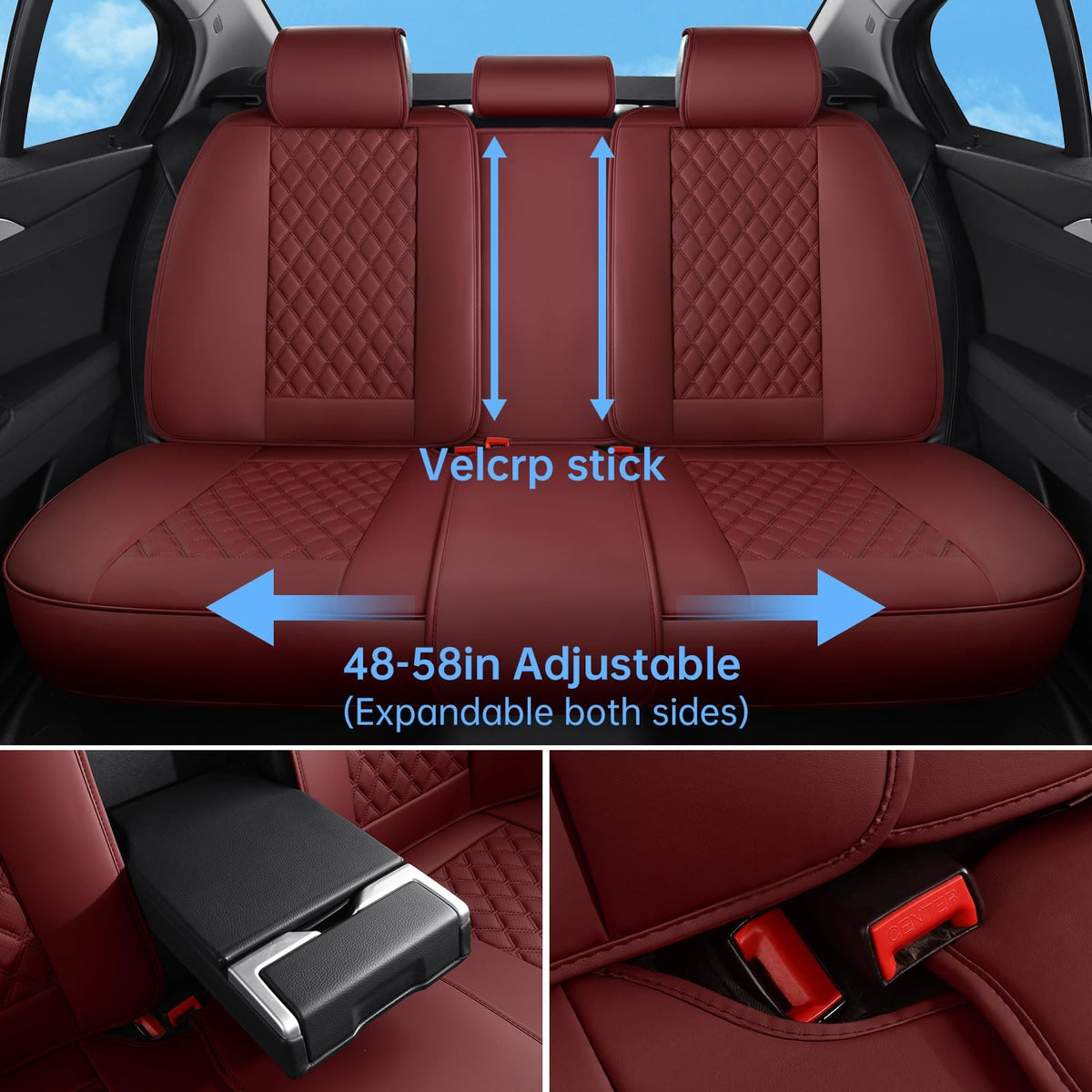 Wine Red Leather Full Set Car Seat Covers S316209