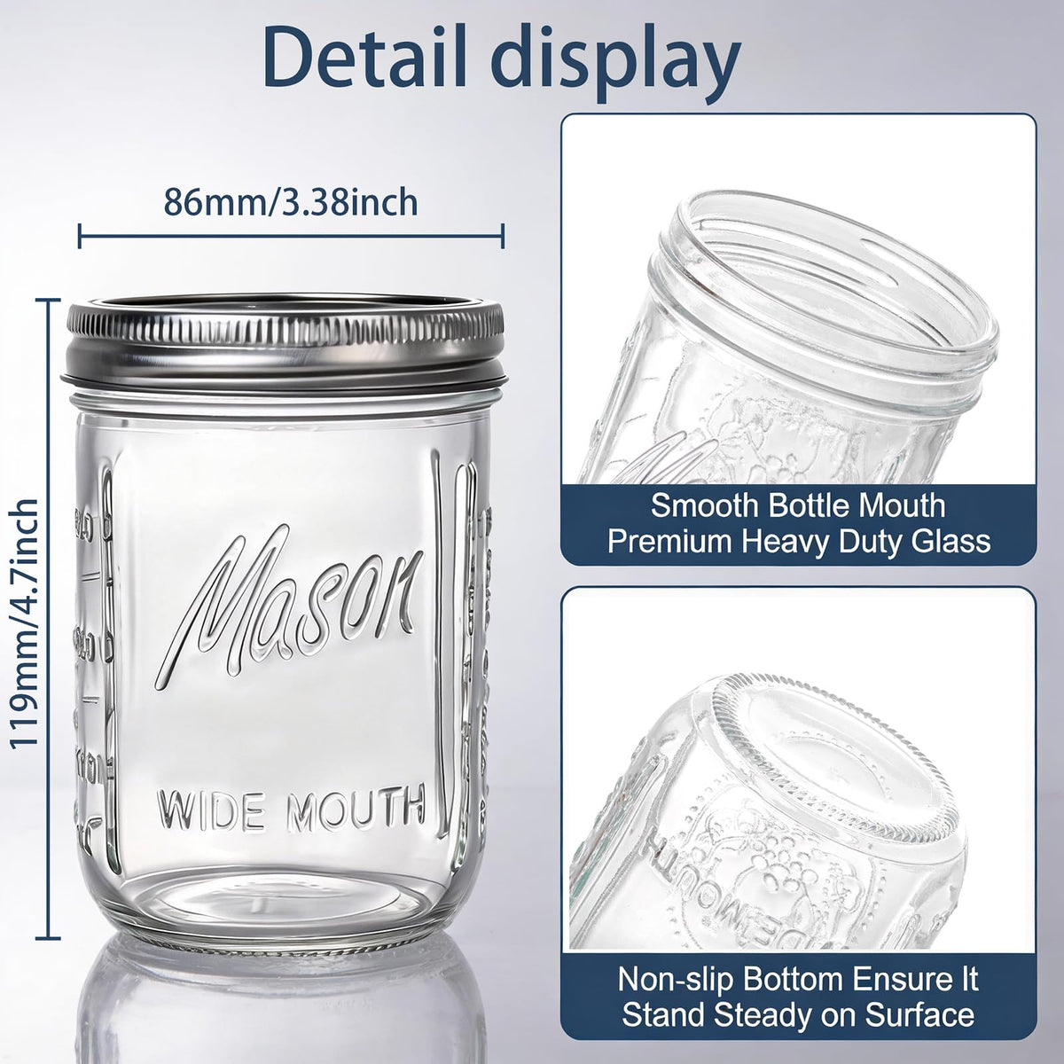 12 Pack 16 oz Wide Mouth Glass Mason Jars with Lids U3119