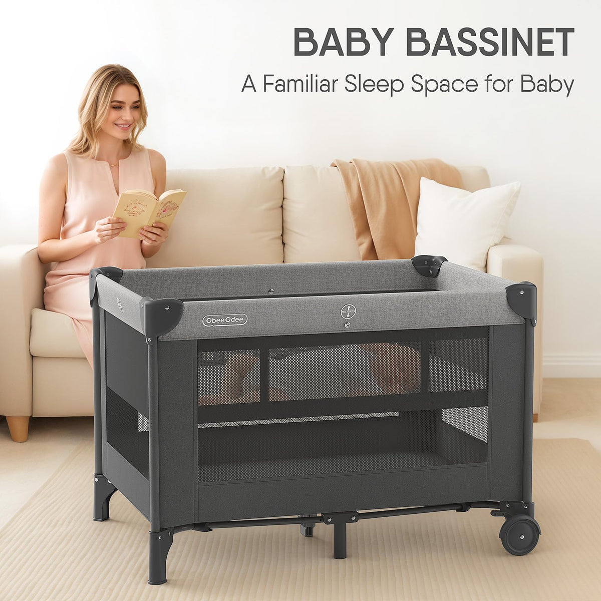 Grey Baby Bassinet Playard J410124
