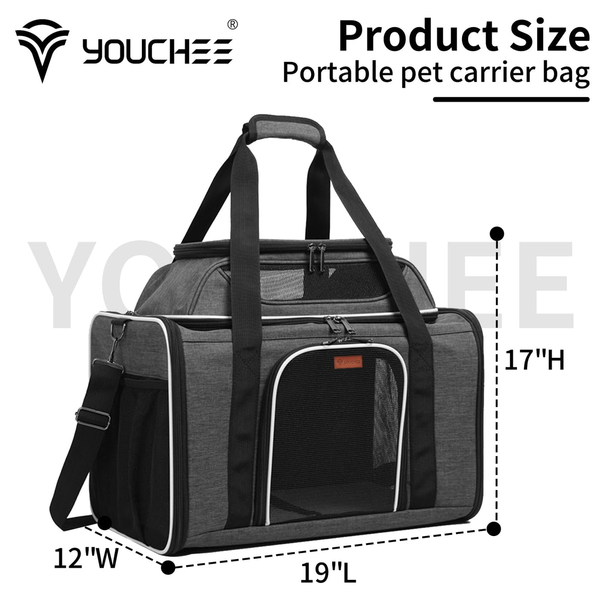 19" Large Soft-Sided Pet Carrier with Mesh, Grey N31955