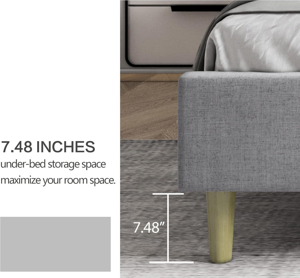 Twin Size Light Gray Linen Upholstered Bed Frame D352502