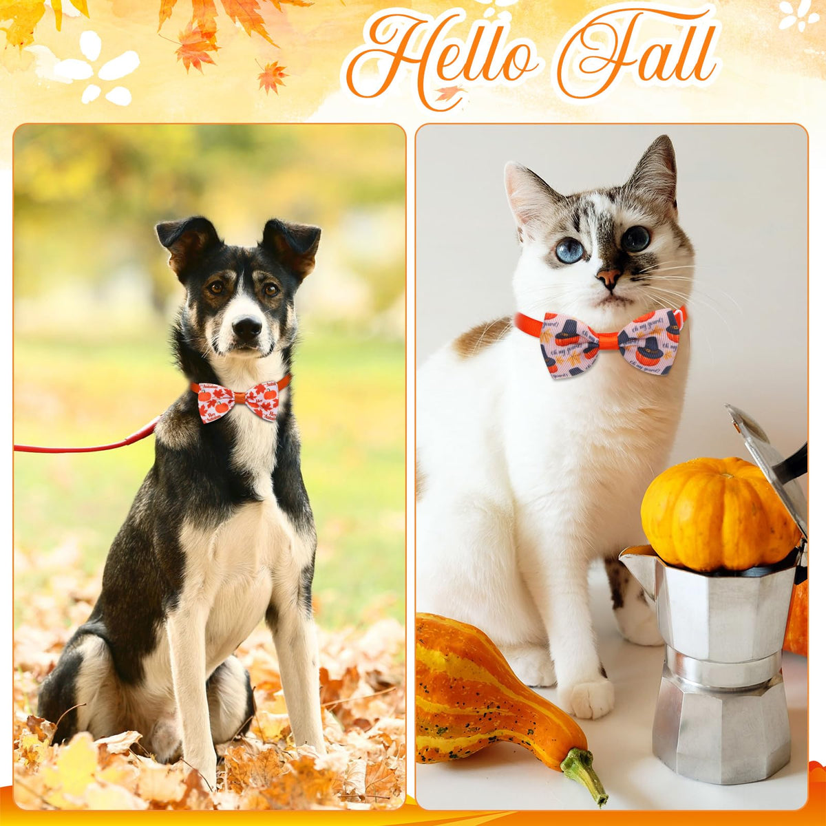 100 Pcs Fall Dog Bow Adjustable Pet Bowtie Collar E822023