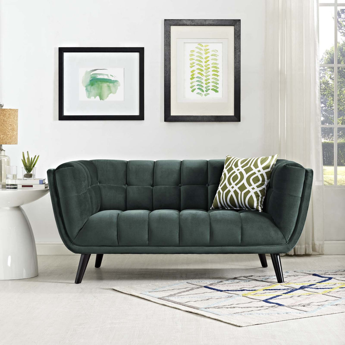 Green Velvet Button-Tufted Loveseat P23713