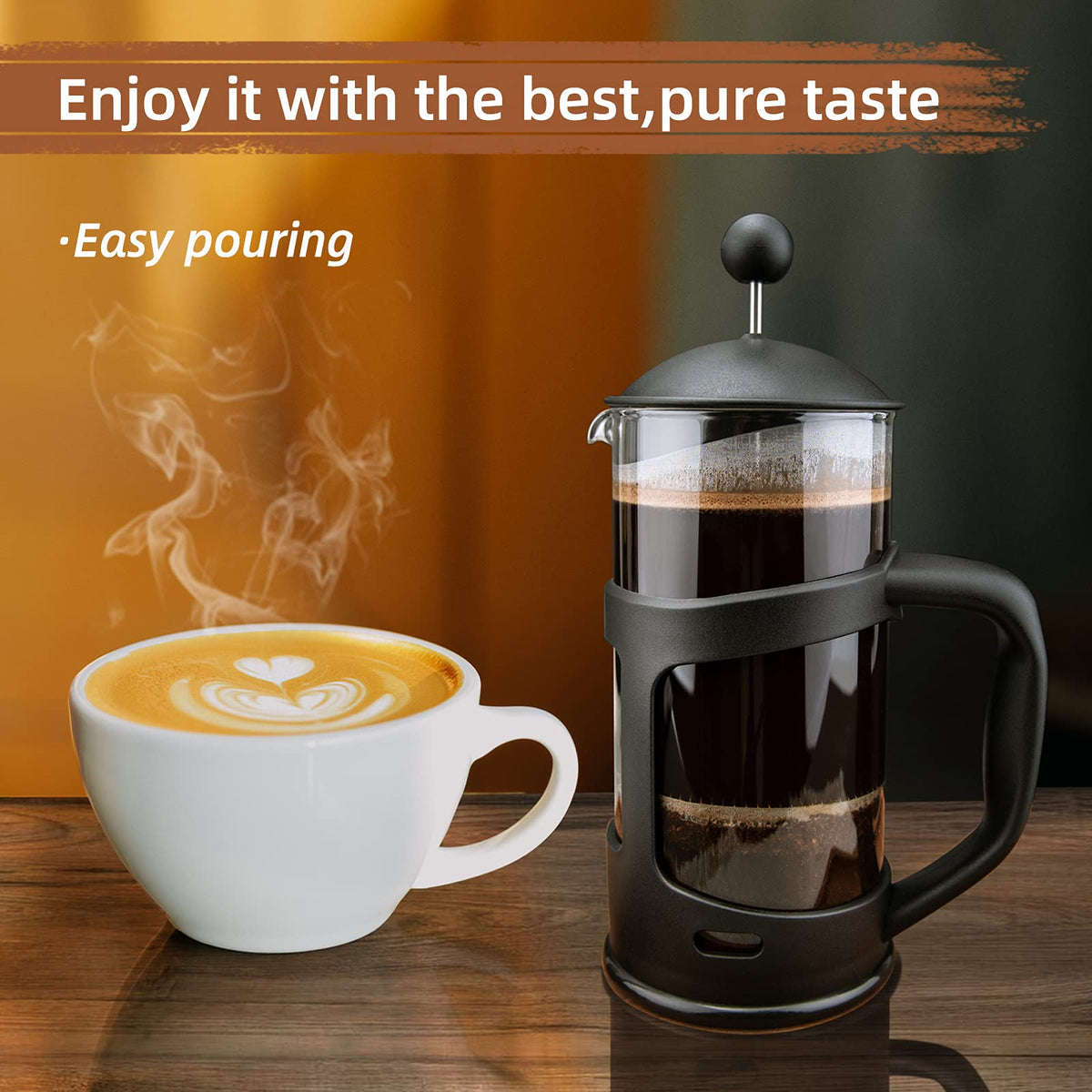 Mini French Press Coffee Maker, 1 Cup, 12oz, Stainless Steel Filter P28777