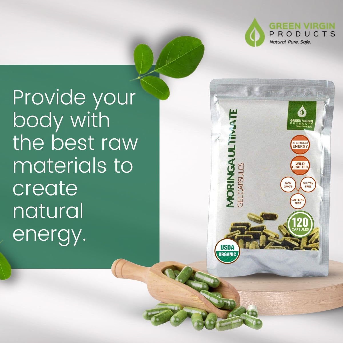 Organic Moringa Leaf Powder Vegan Capsules W28372