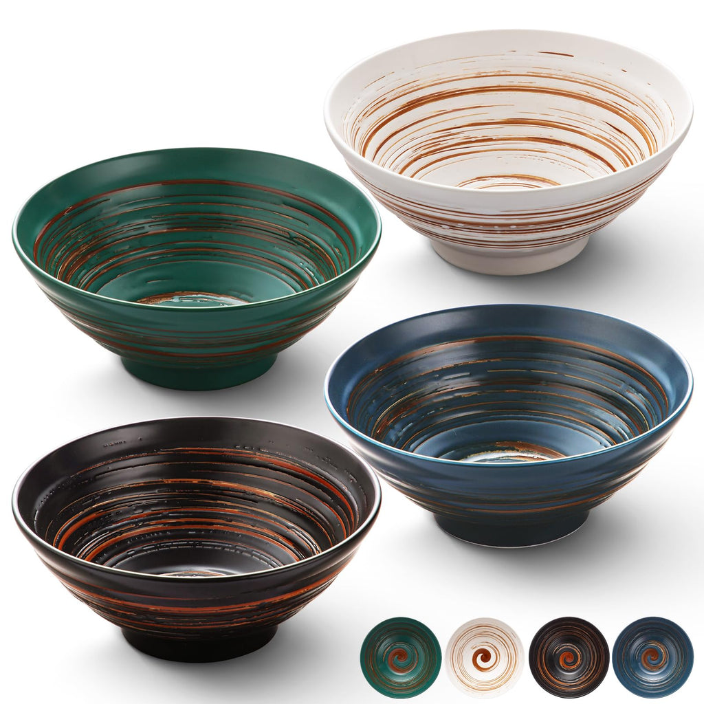 Multicolor Ceramic Ramen Bowl Set of 4 V50329