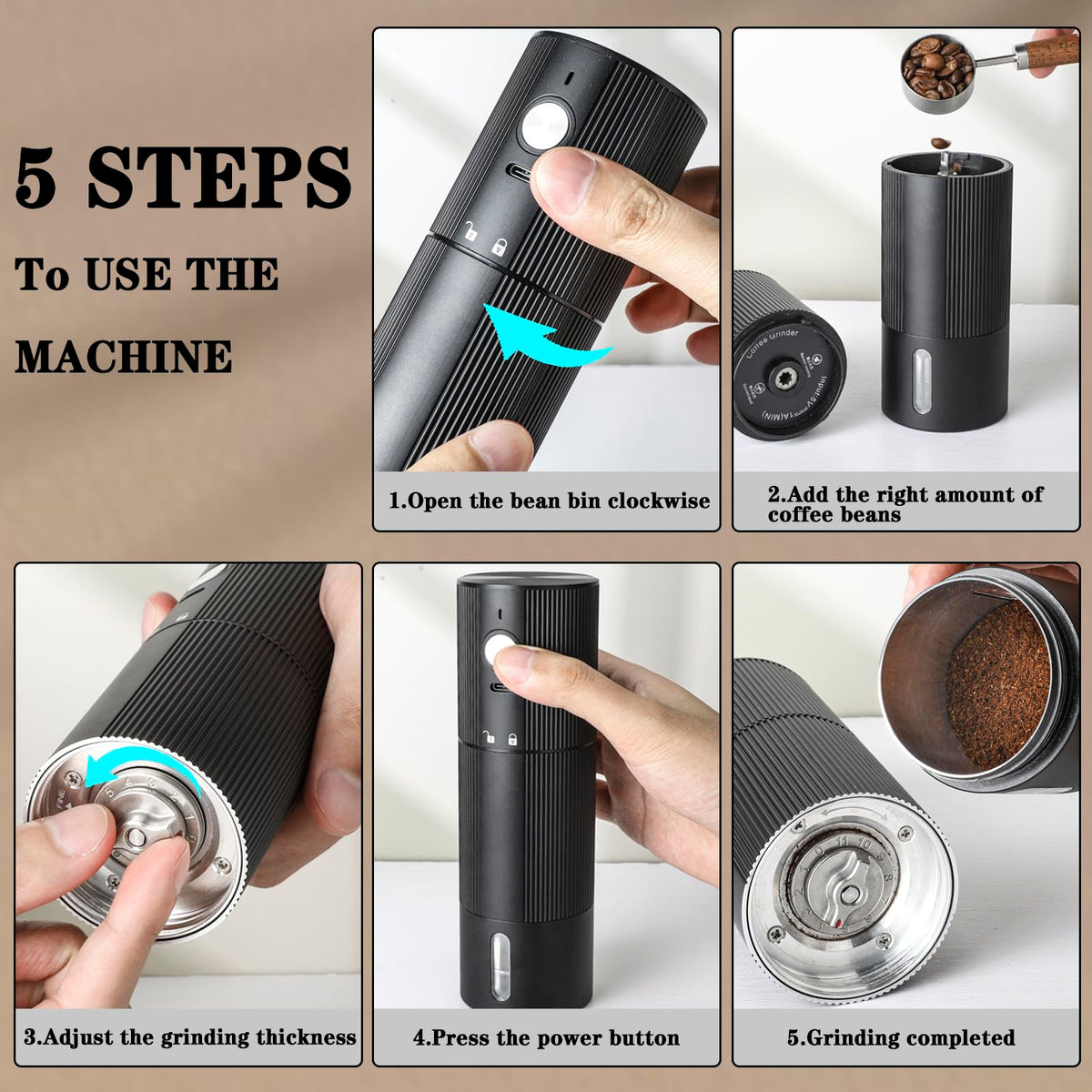 Portable Cordless Conical Burr Coffee Grinder with 45 Adjustable Settings R526