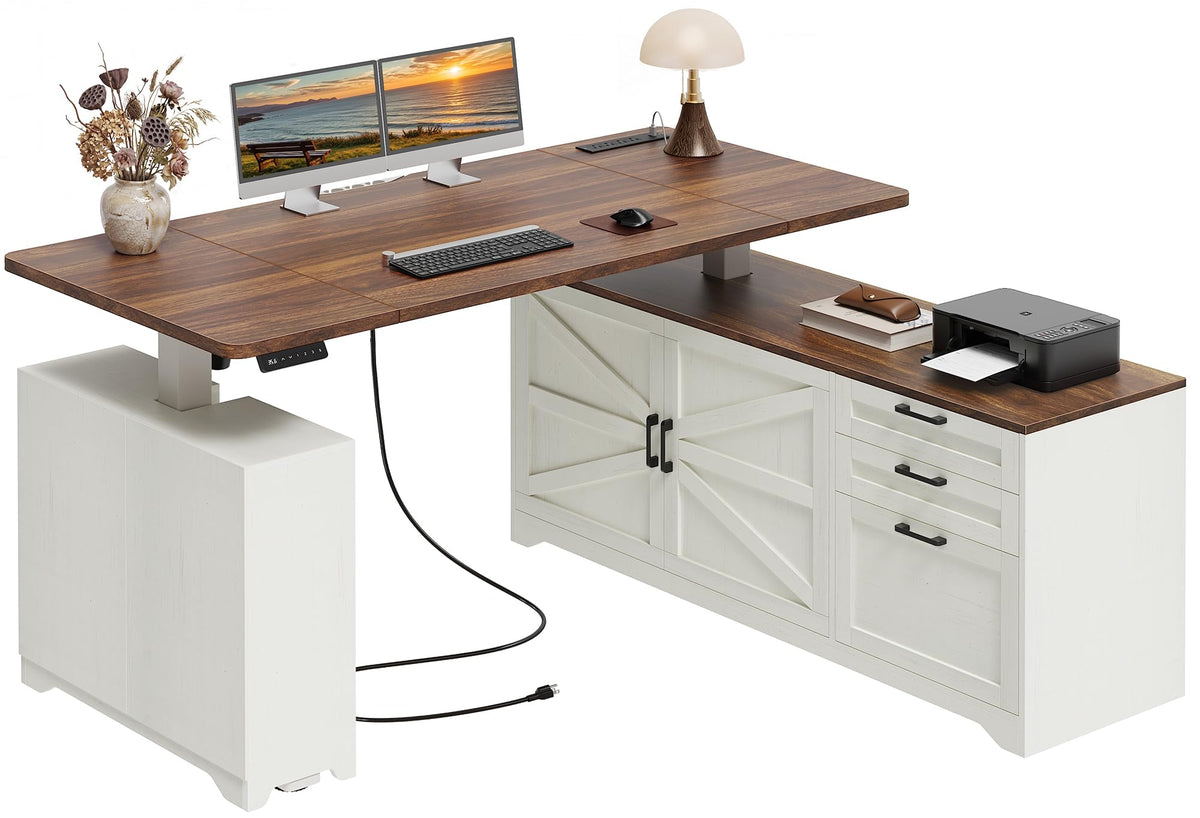 55'' L Shaped Standing Desk with Outlets and Drawers N2803