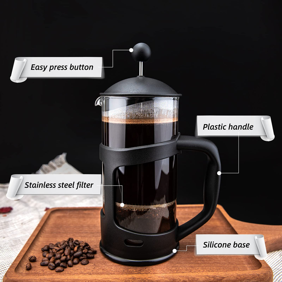 Mini French Press Coffee Maker, 1 Cup, 12oz, Stainless Steel Filter P28777