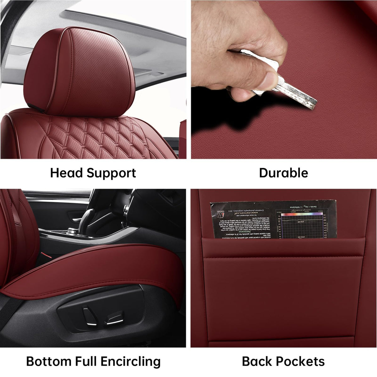 Wine Red Leather Full Set Car Seat Covers S316209