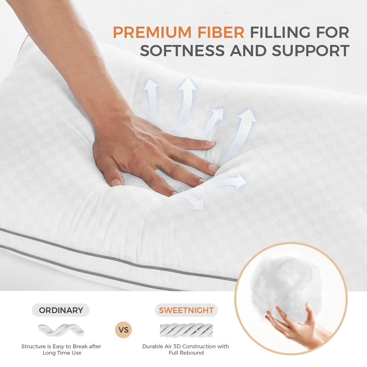 King Size Set of 2 Gusseted Bed Pillows V207732
