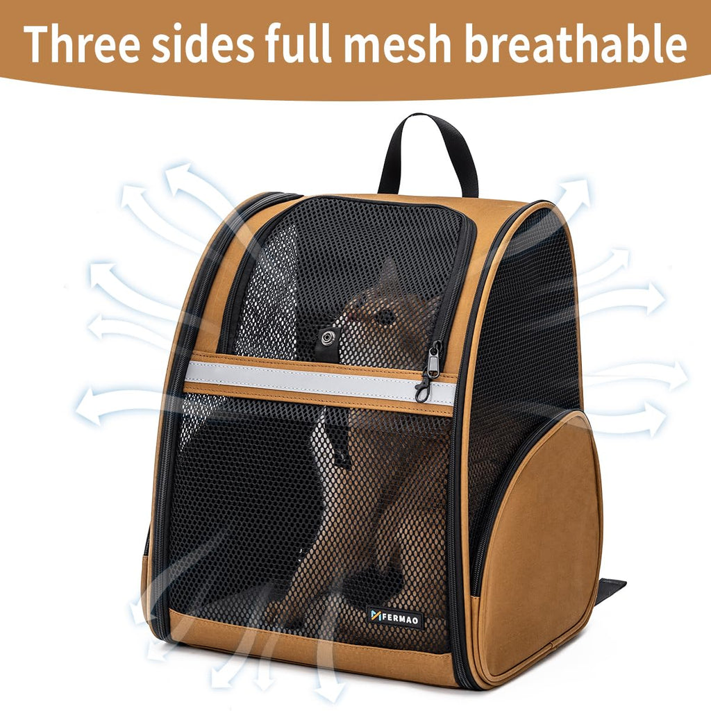 Brown Collapsible Pet Carrier Backpack with Ventilated Mesh A683077