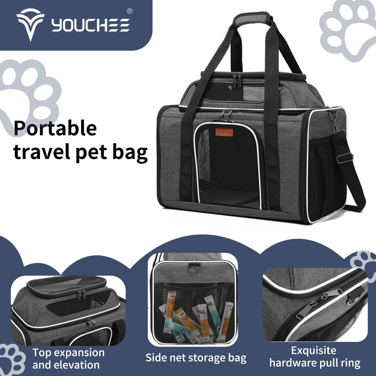 19" Large Soft-Sided Pet Carrier with Mesh, Grey N31955