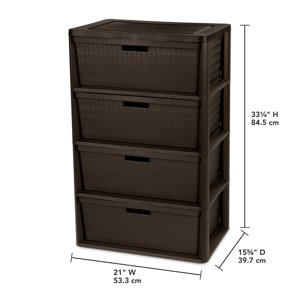 Brown 4 Drawer Plastic Storage Tower K18002