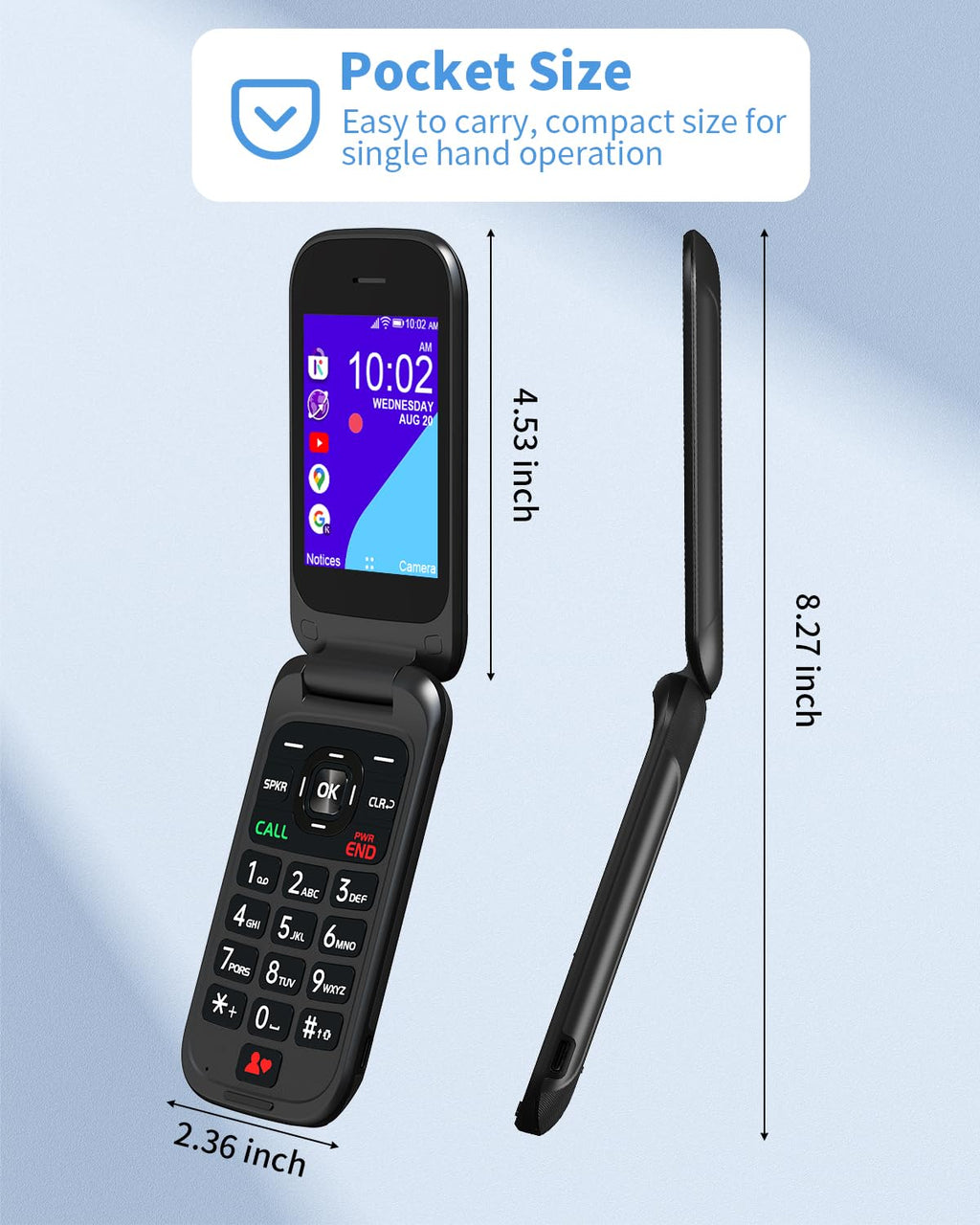 4G Flip Phone Unlocked Dual Screen Basic Phone Black B12869