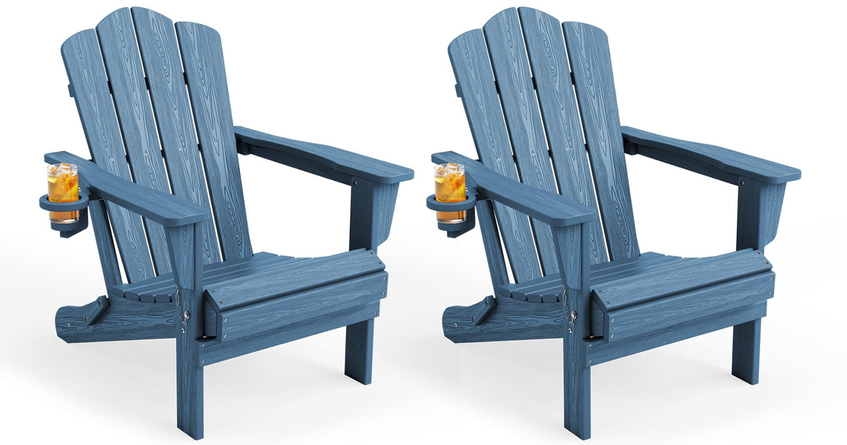 Folding Adirondack Chair Set of 2 with Cup Holder R579732