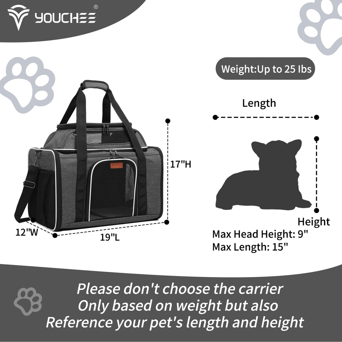 19" Large Soft-Sided Pet Carrier with Mesh, Grey N31955