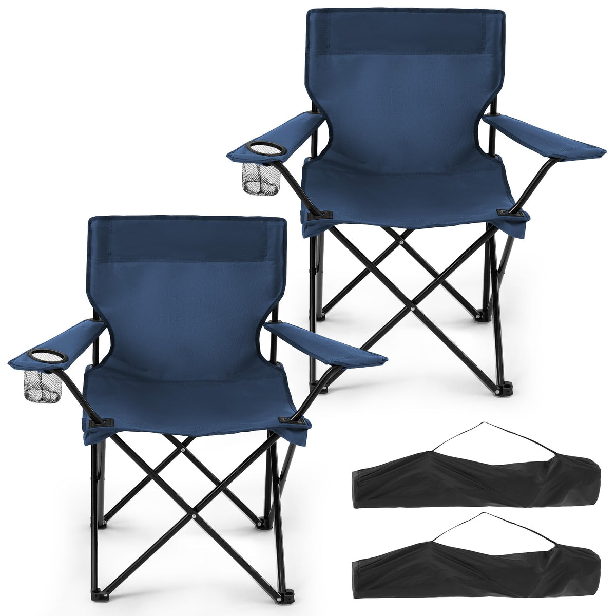 2-Pack Foldable Camping Chairs with Cup Holder, Carry Bag E248