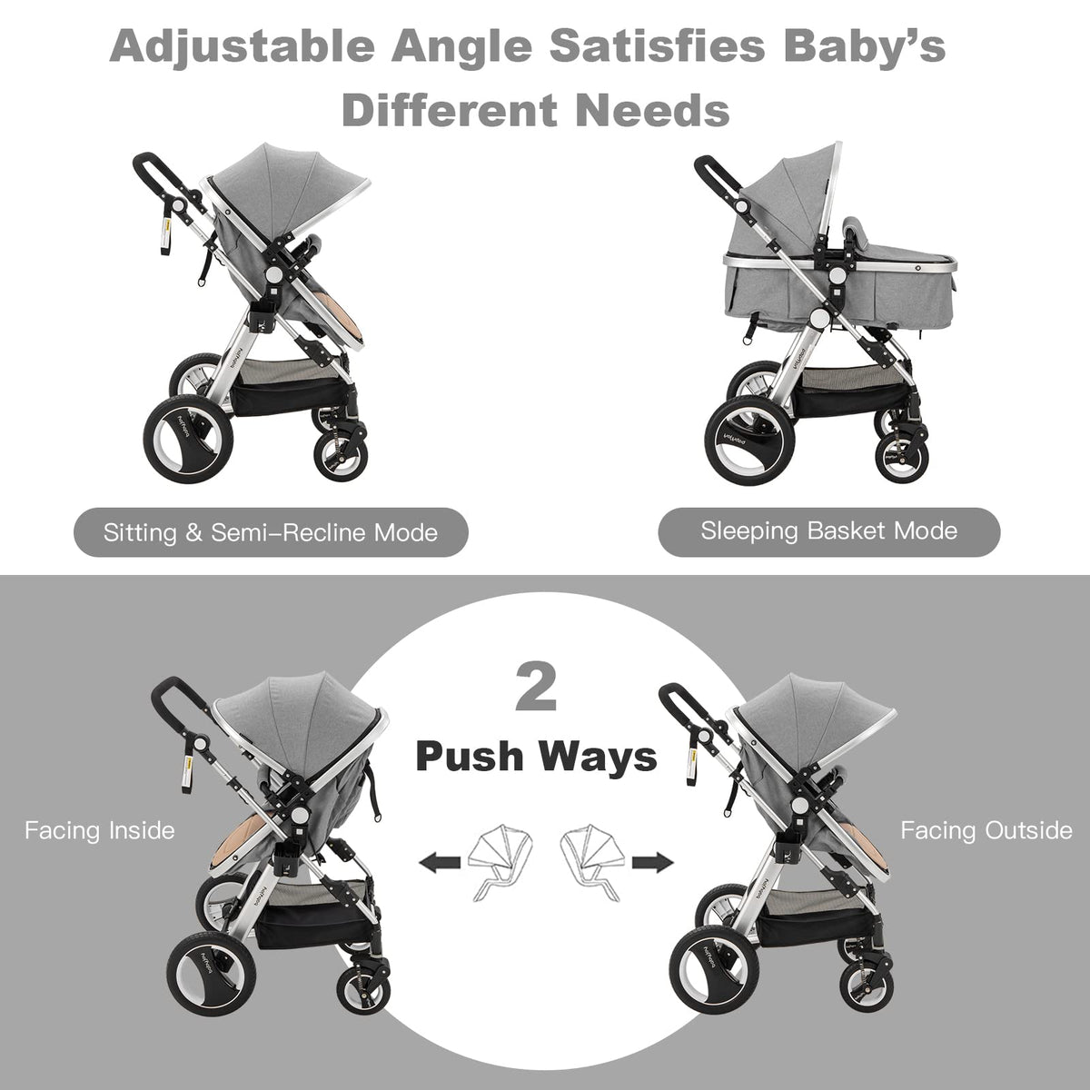 2-in-1 Convertible Bassinet Reclining Stroller H480
