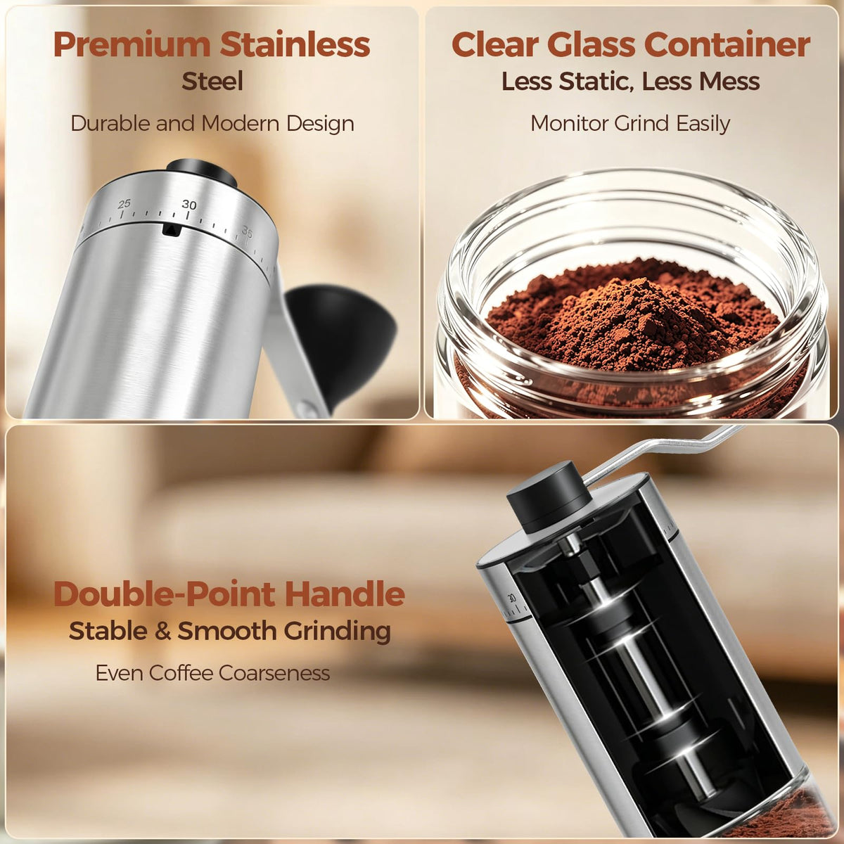 Manual Coffee Grinder with Ceramic Conical Burr Y619461