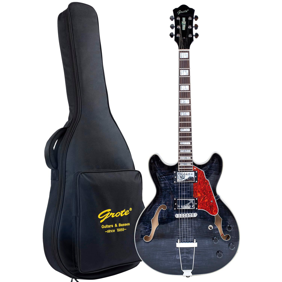 Black Semi-Hollow Body Electric Guitar with Gig Bag G786852