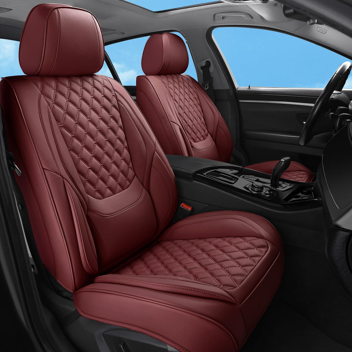 Wine Red Leather Full Set Car Seat Covers S316209