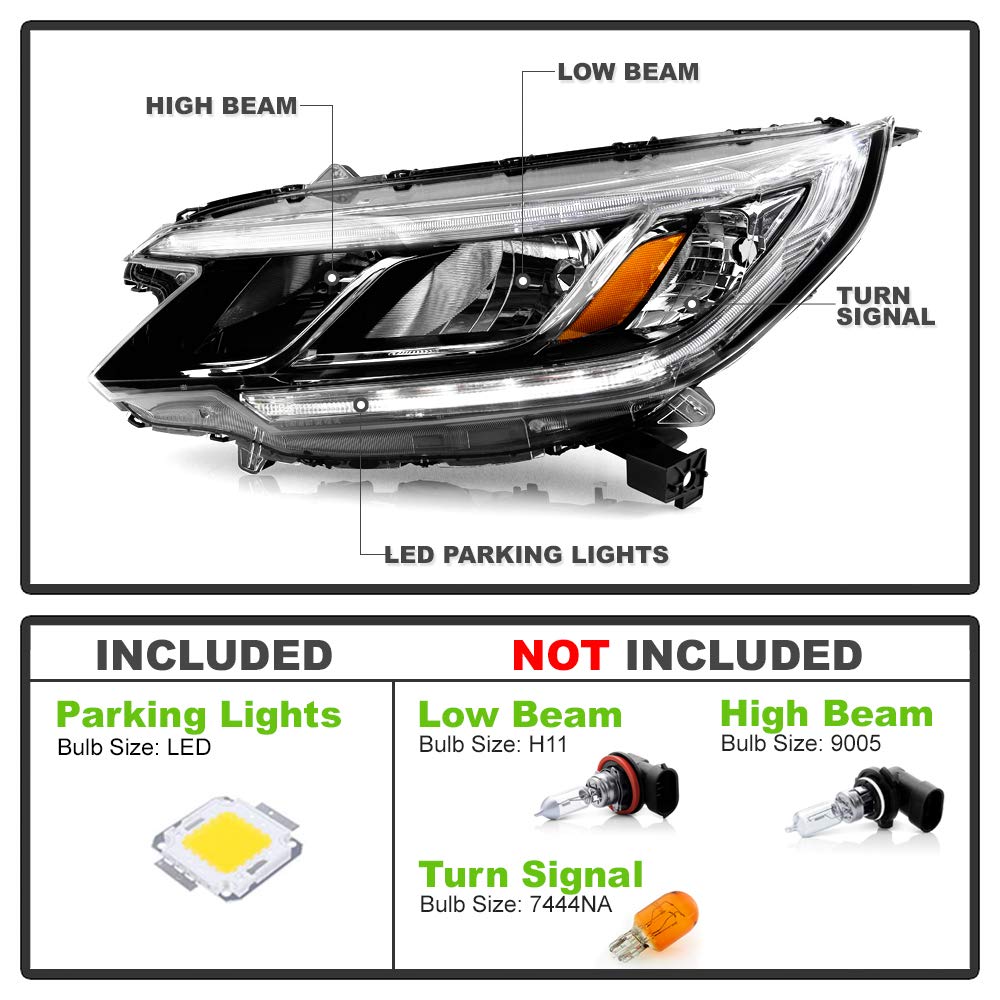 For 2015-2016 Honda CRV Halogen Type LED DRL Headlights Assembly Pair Set Left+Right A2176