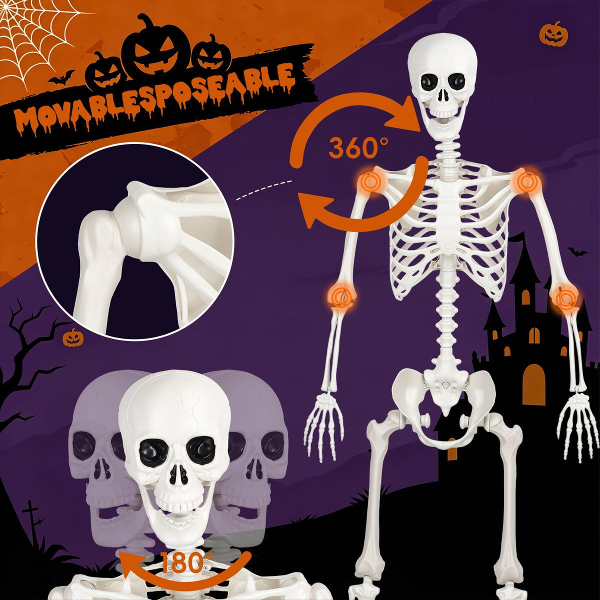 5.4FT Posable Life Size Human Skeleton with Movable Joints W959654