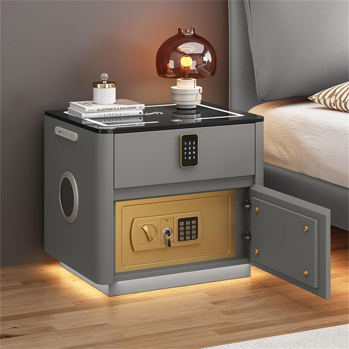 Light Gray Nightstand with Charging Station and USB Ports J759599