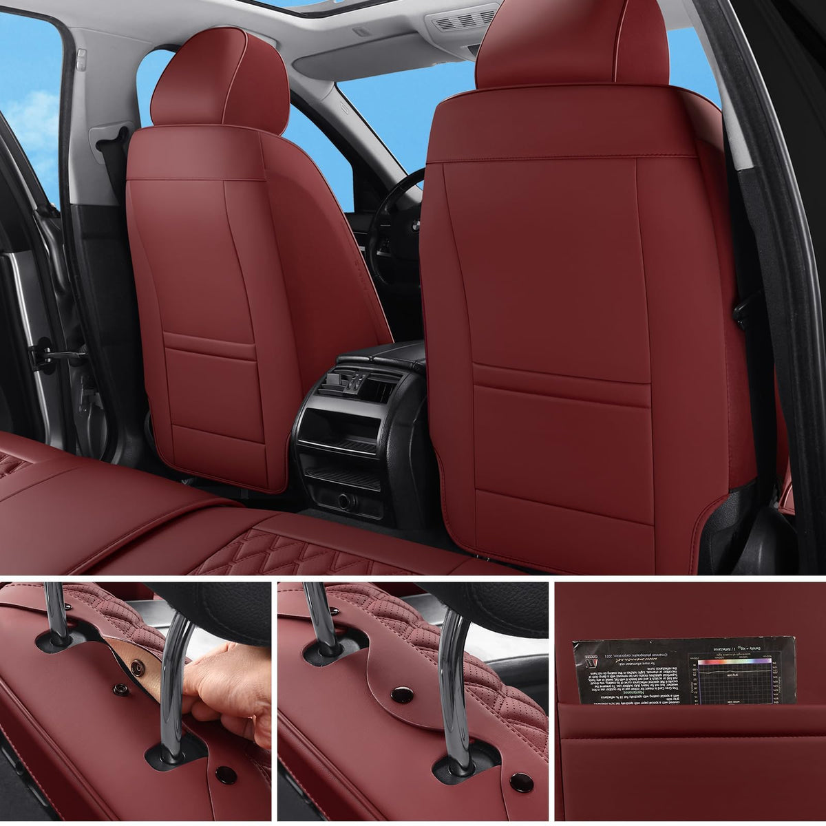 Wine Red Leather Full Set Car Seat Covers S316209