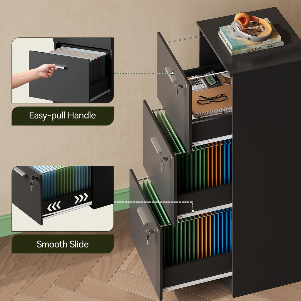 3 Drawer Wood File Cabinet with Lock V486003