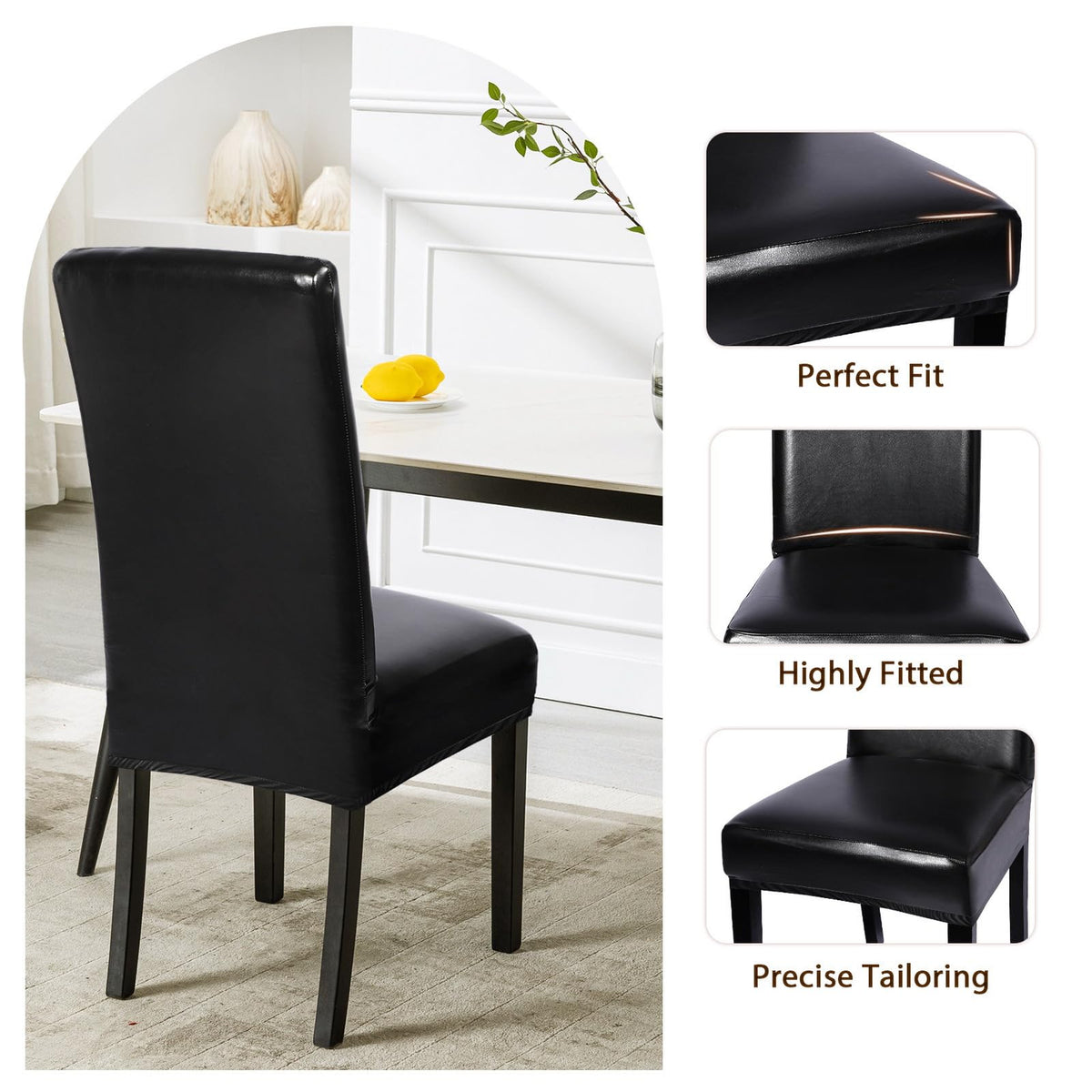 Waterproof PU Leather Dining Chair Covers Set of 4 Black Q9459