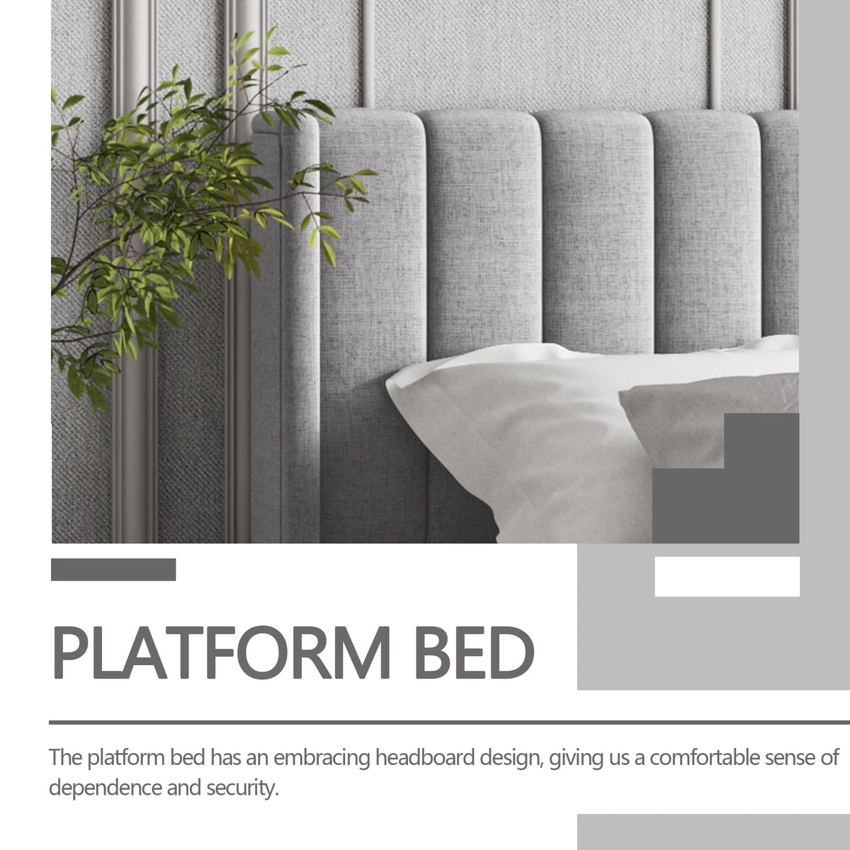 Twin Size Light Gray Linen Upholstered Bed Frame D352502