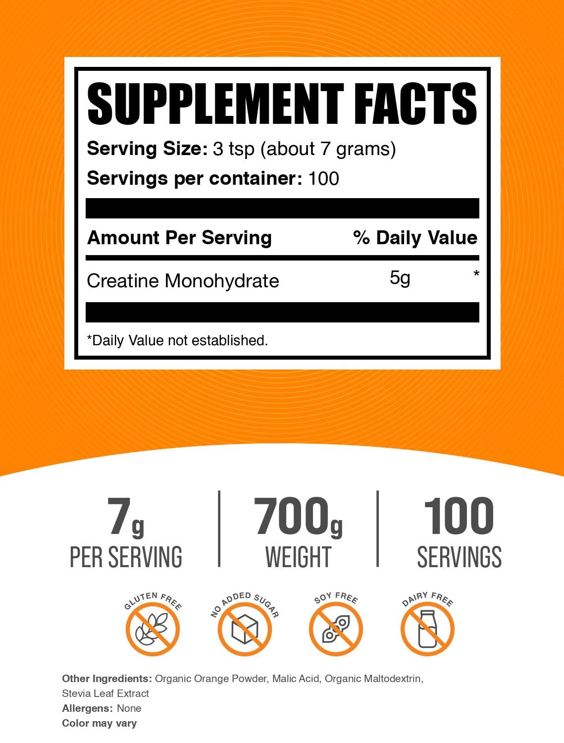 Micronized Creatine Monohydrate Powder, Orange Smash, 700g V4468