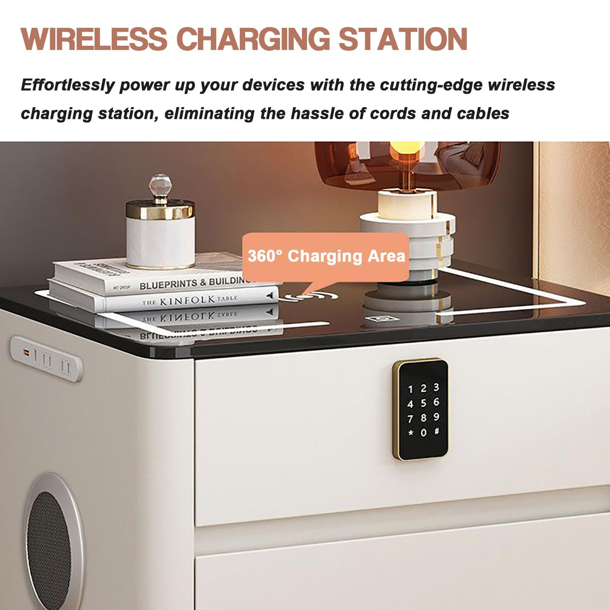Light Gray Nightstand with Charging Station and USB Ports J759599