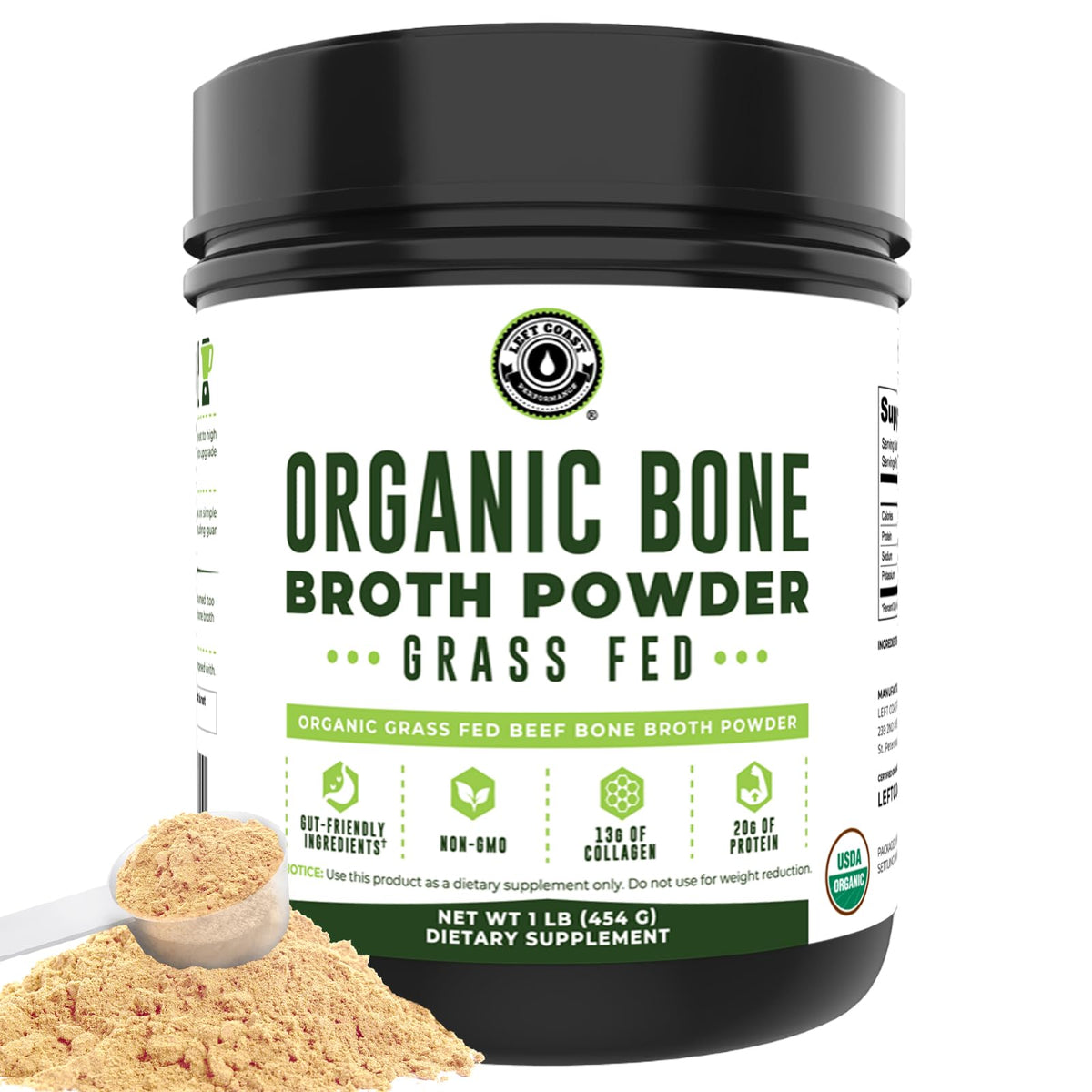 Organic Grass Fed Beef Bone Broth Protein Powder 16oz K890