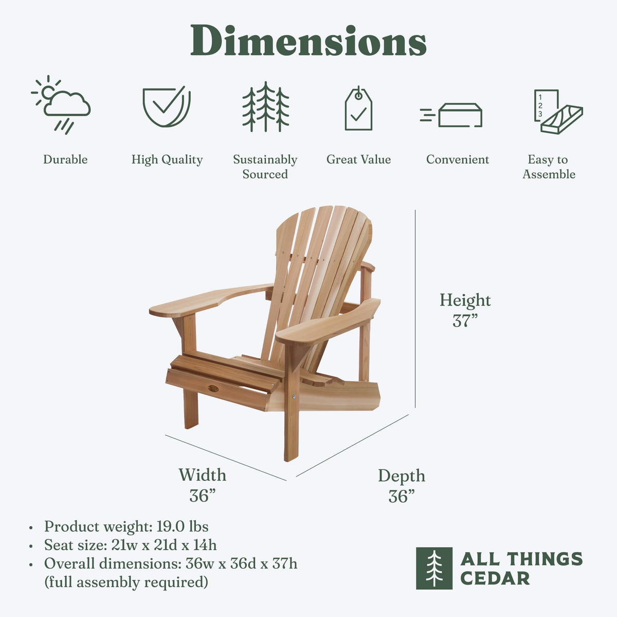 Natural 36 in Adirondack Chair R924